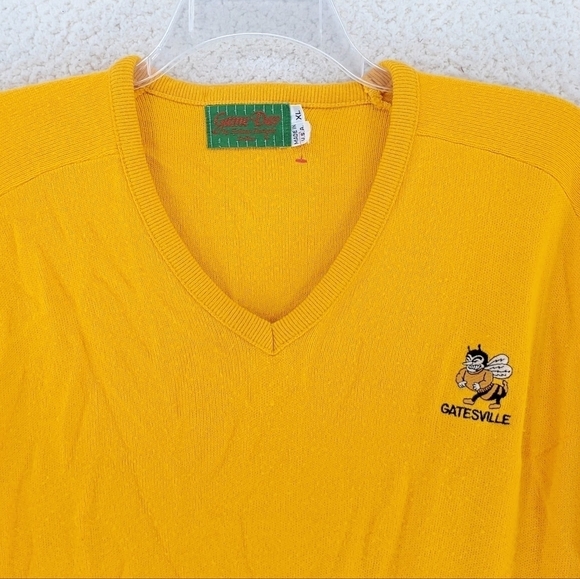 VTG Game Day Sweater Mens XL Solana Designs Dallas Gold Fleece V-Neck USA Made - Picture 6 of 10